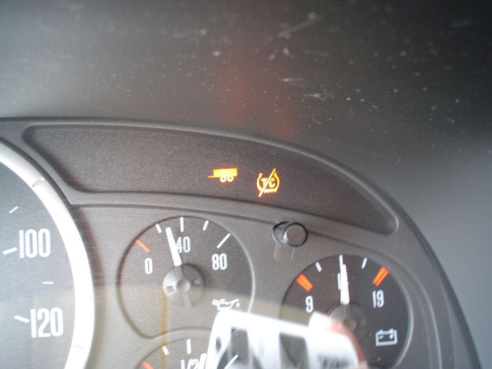 Instrument cluster with lit trailer and traction control off warning lights