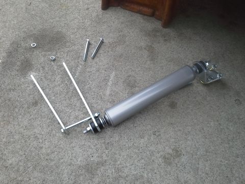 1996 Ford Bronco - Rough country single steering stabilizer Pre-assembled it. The 2 bolts in the upper left are for f2 and f350s also included are bigger u bo…