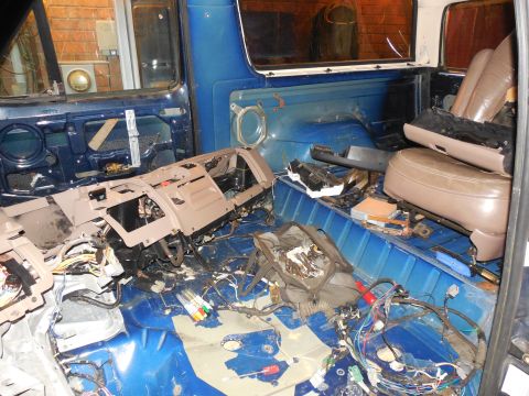 1993 Ford Bronco - Most of the wiring is out now, and after I find storage space for all of this, I'll pull the camper & doors.