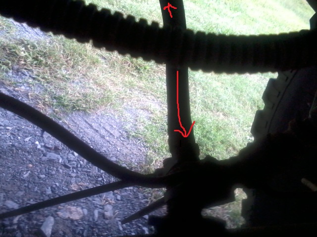 Undercarriage part with red arrows