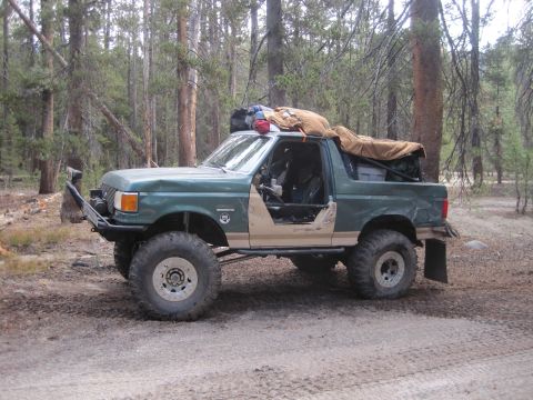 1989 Ford Bronco - This modified Ford Bronco is equipped for off-road adventures with its lifted suspension and tires.