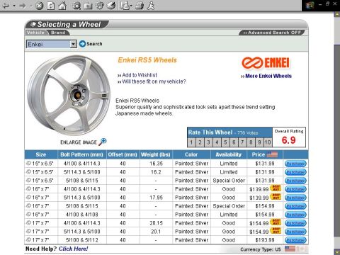 1997 Ford Taurus - This webpage displays details and purchasing options for Enkei RS5 wheels.
