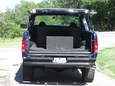 1982 Ford Bronco - The rear of a blue Ford Bronco is shown with a license plate that reads 026B01.