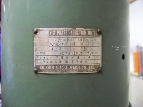1974 Dodge Challenger - Nameplate details for a KO SHIN 3-phase induction motor, made in Taiwan.