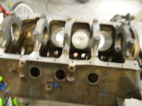 1979 Ford Bronco - Close-up view of an engine block, showing the main bearing caps and cylinder bores.