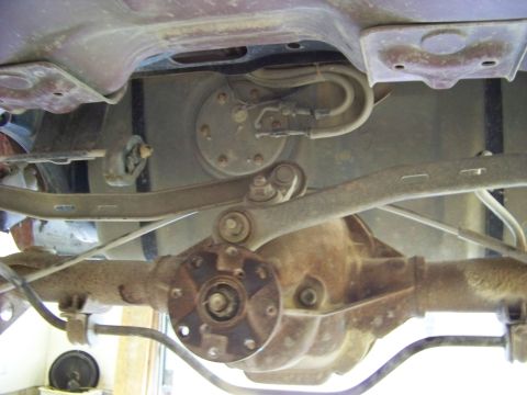 1999 Mercury Grand Marquis - This photo shows the rear differential and fuel pump assembly from underneath a vehicle.