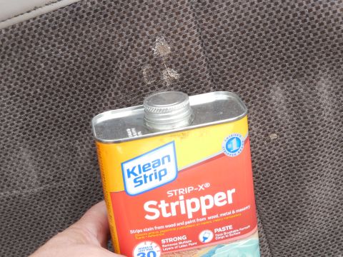 1983 Ford Bronco - I don't know what this gold goo is, but it's hardened in the fibers. Xylene did nothing, so I'm trying this now...