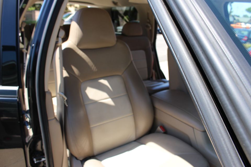 Tan leather interior with front seats visible