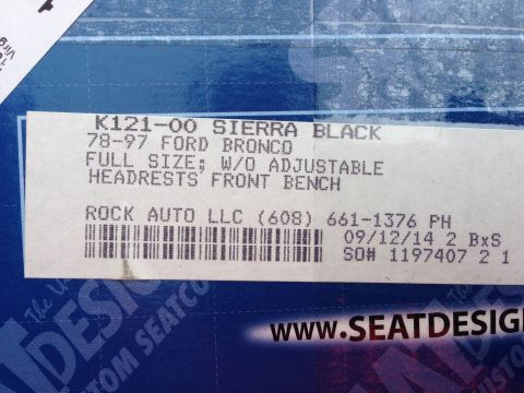 1979 Ford Bronco - A label indicates a seat cover for a 1978-1997 Ford Bronco, not specifically a 1979 model.