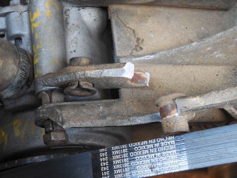 1983 Ford Bronco - While swapping back to my good alternator, the bracket broke. From the color of the fracture surface, I can see that it has been cracked fo…