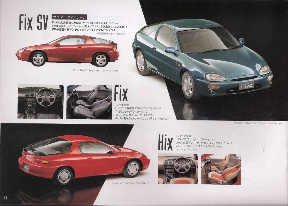 Green Mazda MX-3 3/4 front view with PRES SO badge