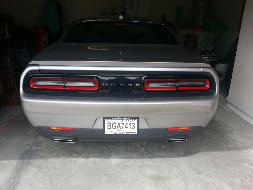 2015 Dodge Challenger rear view, showing taillights and license plate BGA7413