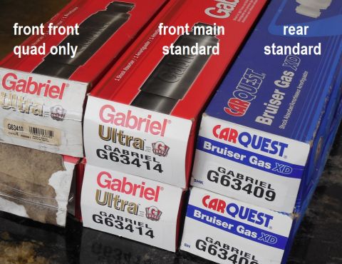 1993 Ford Bronco - Gabriel Shocks for '80-96 Broncos/F150s Quad front-front G63410 (replaces Ford F4TA18045PA) Standard front G63414 (replaces Ford F4TA18045V…