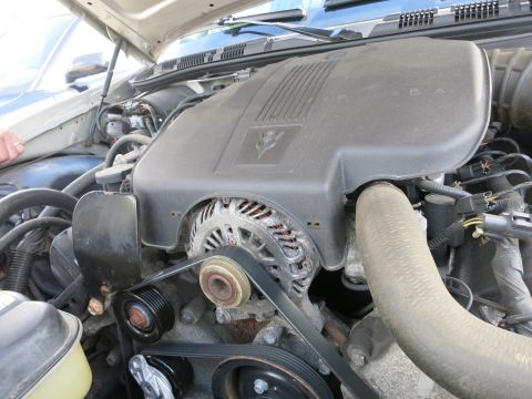 1991 Ford LTD Crown Victoria - Close-up view of the engine bay, showing the alternator and serpentine belt system.