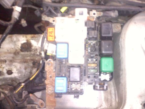 1993 Ford Probe - Close-up view of a vehicle's engine bay fuse box, showing various relays and wiring.