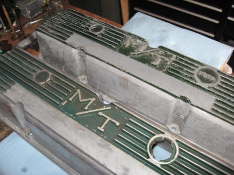 1963 Ford Galaxie - Two aluminum valve covers are shown, one with M/T lettering and the other with a Ford logo.