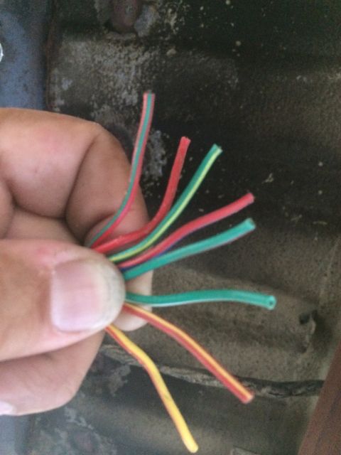 1987 Suzuki Samurai - Close-up of a hand holding several stripped electrical wires of different colors.