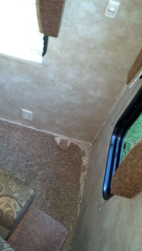 1995 Ford Bronco - The interior of a recreational vehicle is shown, carpeted flooring and wall panels.