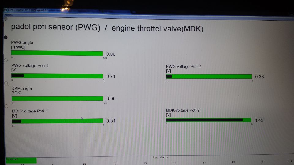 Diagnostic screen for engine throttle valve data