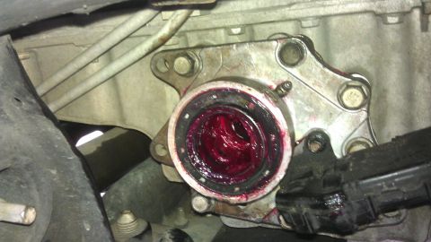 1994 Ford Bronco - This image shows a vehicle's wheel bearing assembly being packed with red grease.