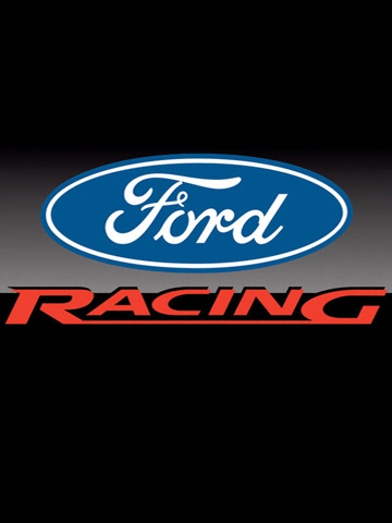1998 Ford Crown Victoria - Blue Ford oval emblem with a red 'Racing' wordmark beneath it on a black gradient background.