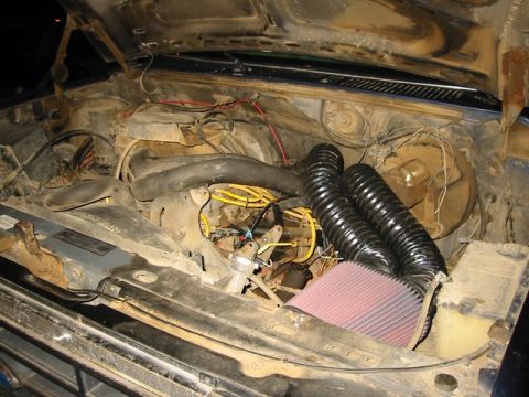 1985 Ford Bronco - Custom K&N filter cool air setup.