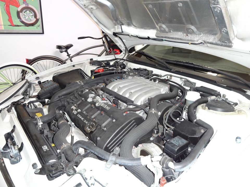 1995 Mitsubishi 3000GT engine bay with V6 DOHC 24V badge