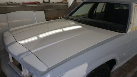 1991 Ford LTD Crown Victoria - The front end of a 1991 Ford Crown Victoria LTD is shown, ready for bodywork and paint.