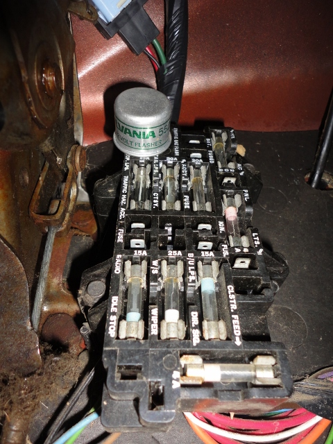 1978 Chevrolet C/K Pickup - Original Fuse Panel (no wiring for turn signal flasher in lower left corner, heavy duty hazard light flasher can be seen on upper left corn…