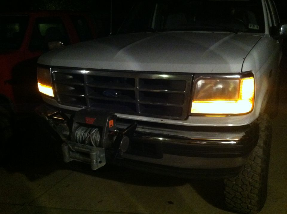 1996 Ford Bronco front end with a winch mounted on the bumper