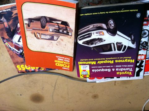1968 Ford Torino - A shop manual for the 1972-1982 Ford Courier is shown, an illustration of an overturned pickup truck on its cover.
