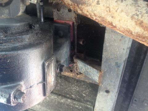 1971 Ford F-250 - Underside view of a truck's frame and mechanical components, showing signs of wear and rust.