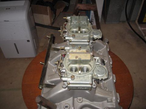1963 Ford Galaxie - Dual carburetors are mounted on a silver intake manifold, likely for a performance engine build.