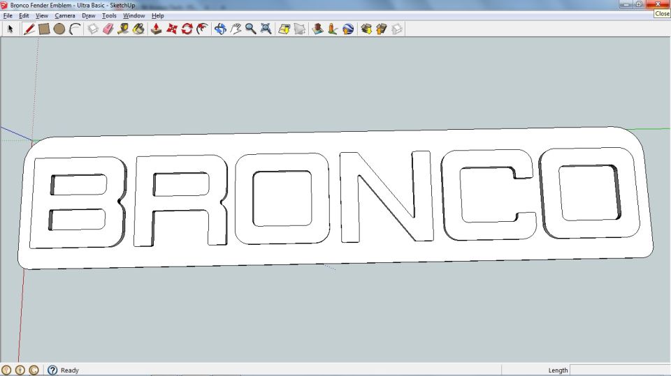 White 3D model of a Bronco emblem with cut-out letters