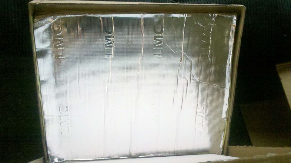 Sound deadening material with LMC branding inside a box