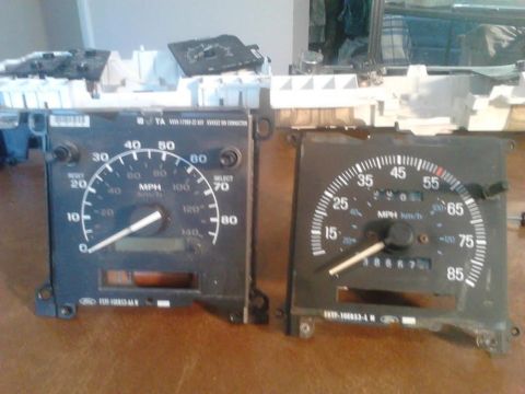 1990 Ford F-250 - 92-96 speedo on left, 87-91 speedo on the right. they are pretty much the same size overall. speedos for clusters without the tach are a di…