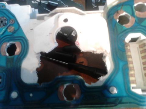 1990 Ford F-250 - back side of the cluster showing how I cut mine out to fit. I didn't have the best tools for cutting it out so its pretty unclean of a cut.…
