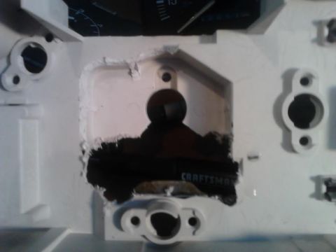 1990 Ford F-250 - inside view of how I cut and trimmed the cluster out. yes I know its a unclean cut be careful to not cut the film wiring on the backside of…