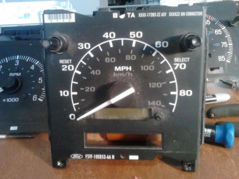 1990 Ford F-250 - I trimmed the new speedo some so it fits correctly and is flush the new speedo has a lip on the 2 sides that needed to be trimmed. they wer…