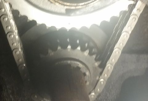 1979 Ford Bronco - Engine timing chain and gears are visible in this close-up shot.