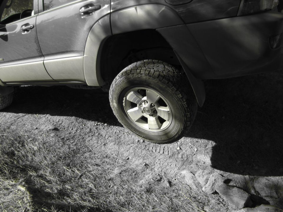 Side view of a Toyota 4Runner's rear wheel and fender