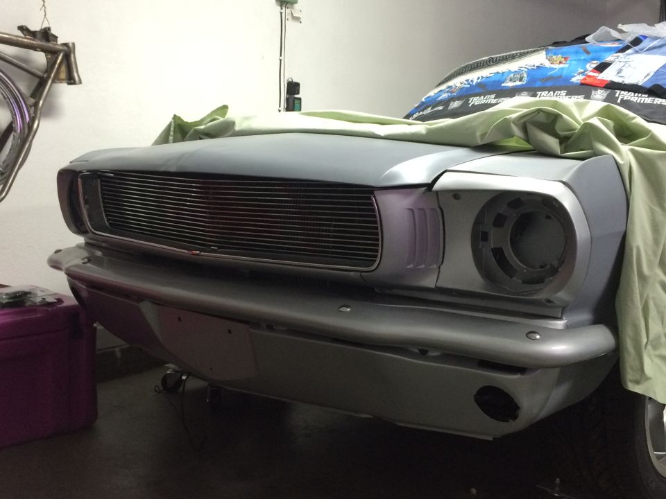 1965 Mustang grille molding installed with Billet grille