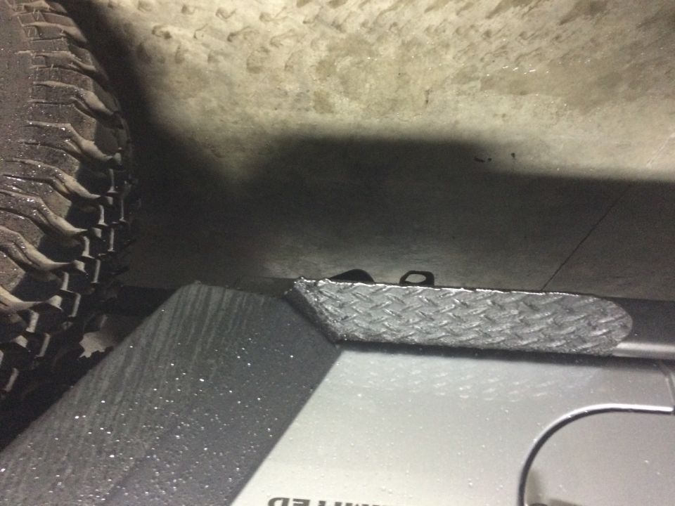 2014 JKU Rubicon rock slider mud rock deflector welded, herculined, installed