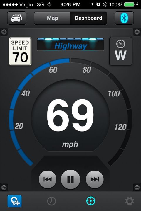 2003 Ford Taurus - Digital speedometer app displays 69 mph on a highway with a speed limit of 70.