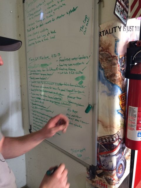 1964 Ford Fairlane - A whiteboard displays a project to-do list, with some items checked off.