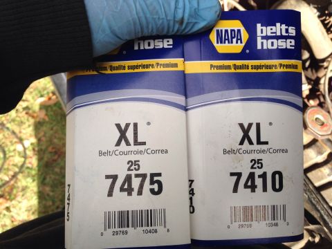 1979 Ford Bronco - Two boxes of NAPA XL belts are shown, with part numbers 7475 and 7410 clearly visible on their labels.