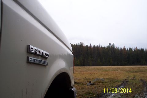 1990 Ford Bronco - Side view of a 1990 Ford Bronco Custom in a rural setting.
