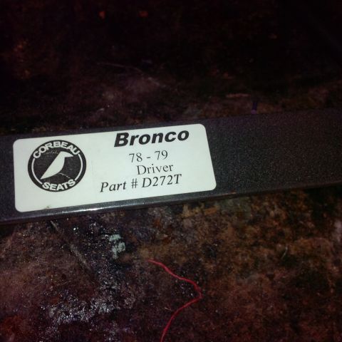 1978 Ford Bronco - Label indicates a Corbeau Seats driver part for a Bronco from 1978-1979.