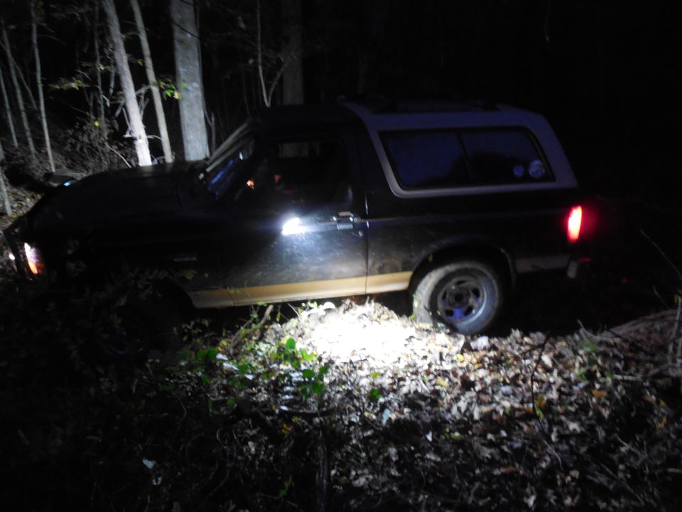 Trailblazing on my property, momentarily unable to go forward.  I winched a foot or 2 and drove out.