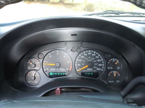 2001 Ford Crown Victoria - Interior view of a vehicle's dashboard with multiple gauges and a digital odometer.